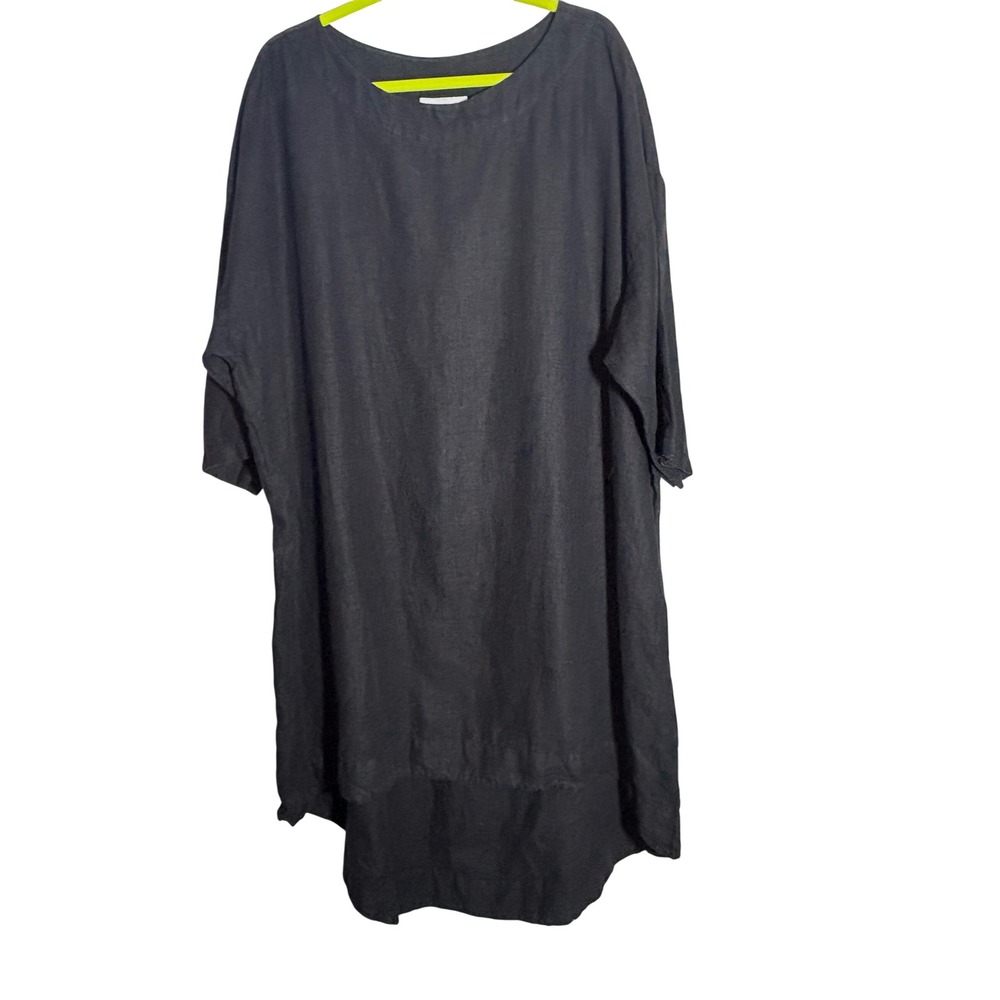 Bryn Walker XL Linen Shift Dress Black Oversized High Low Tunic Made in USA